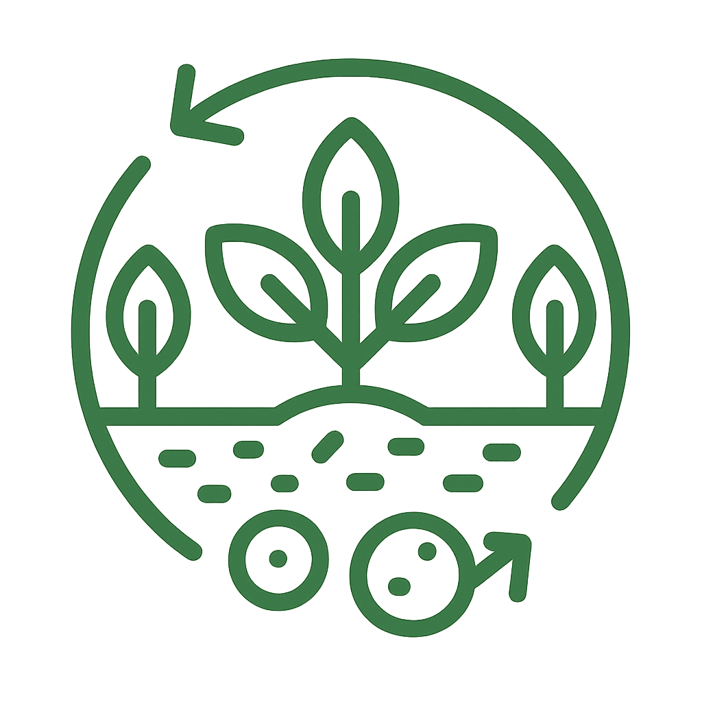 lineart A one color icon with thick lines using this themes green color 648f35 wiht no words or symbols to show   improved nutrient cycling and retent