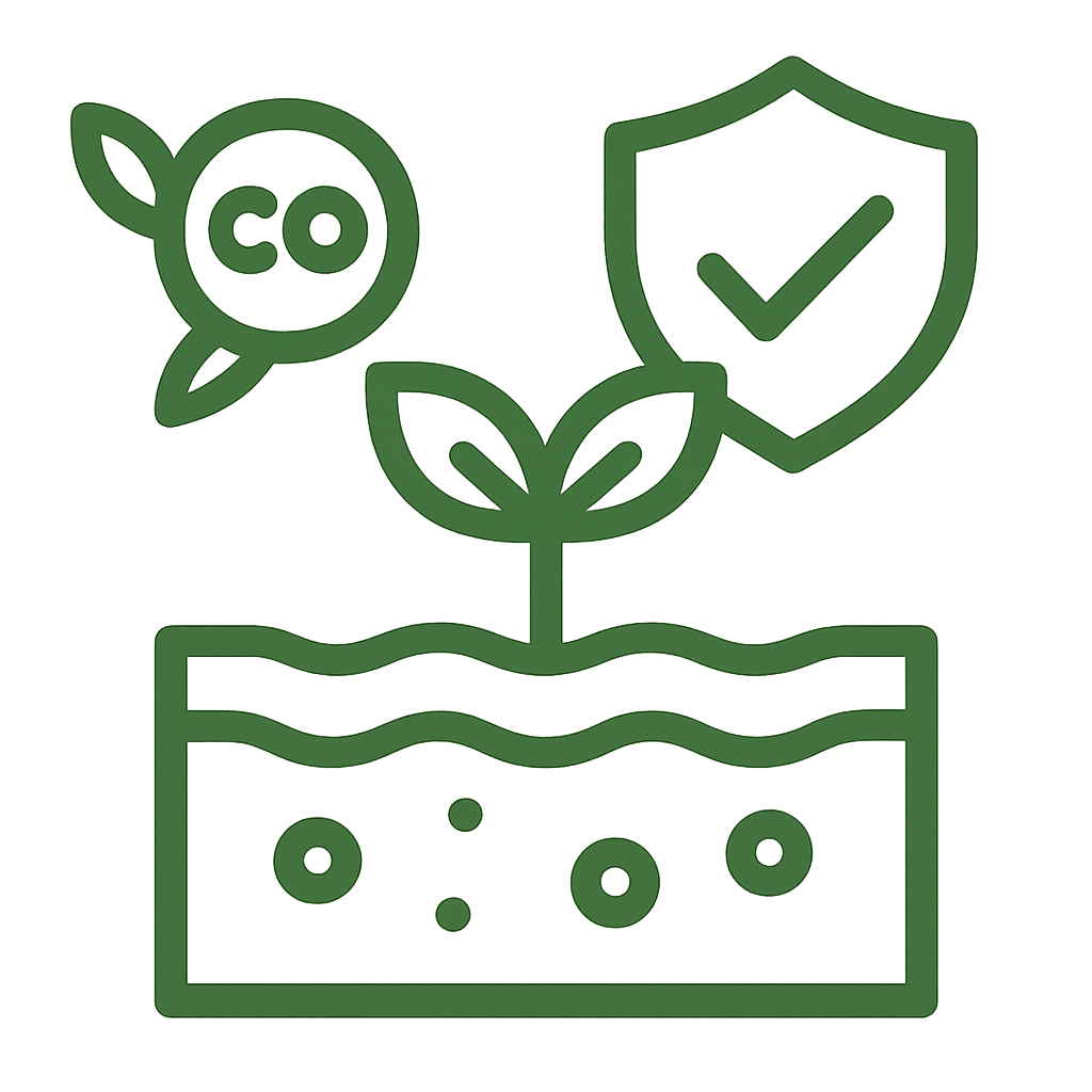 lineart A one color icon with thick lines using this themes green color 648f35 wiht no words or symbols to show Durability of soil with carbon