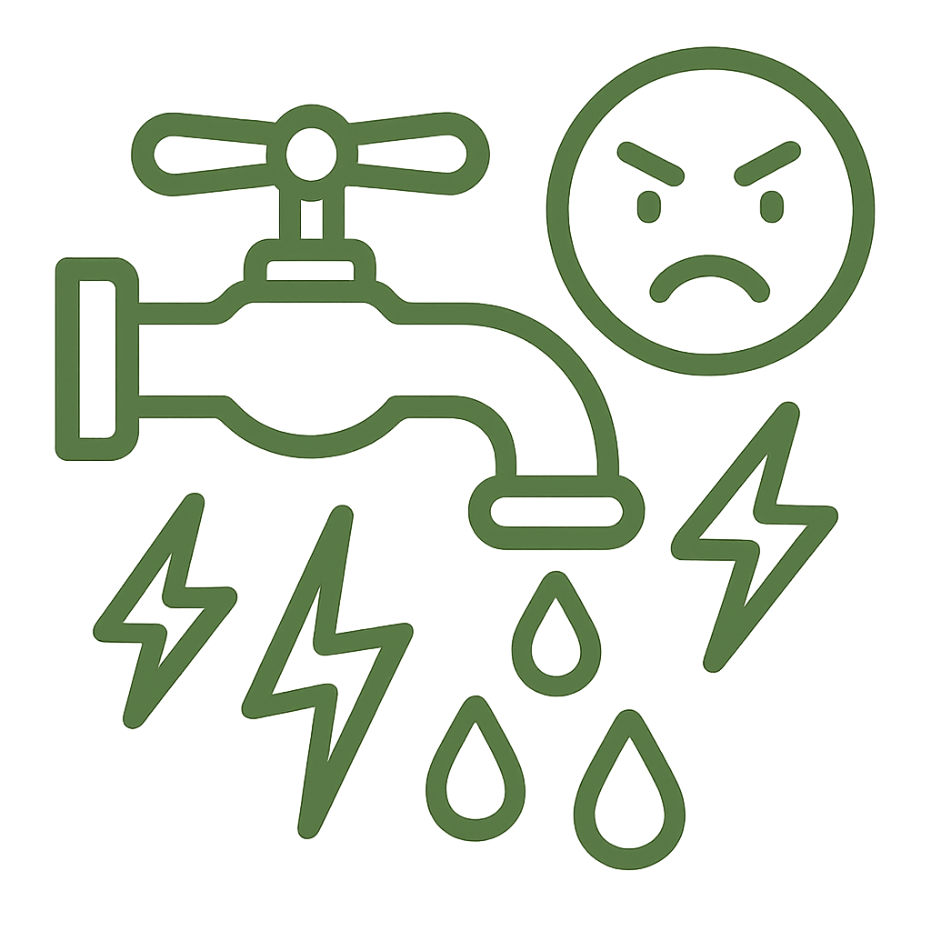 lineart A one color icon with thick lines using this themes green color 648f35 wiht no words or symbols to show stress on the water system-1